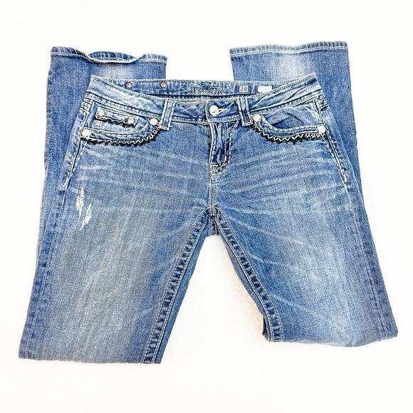 Miss Me Easy Boot Bootcut Denim Jean Fleur De Lis Size 28 - Picture 4 of 9